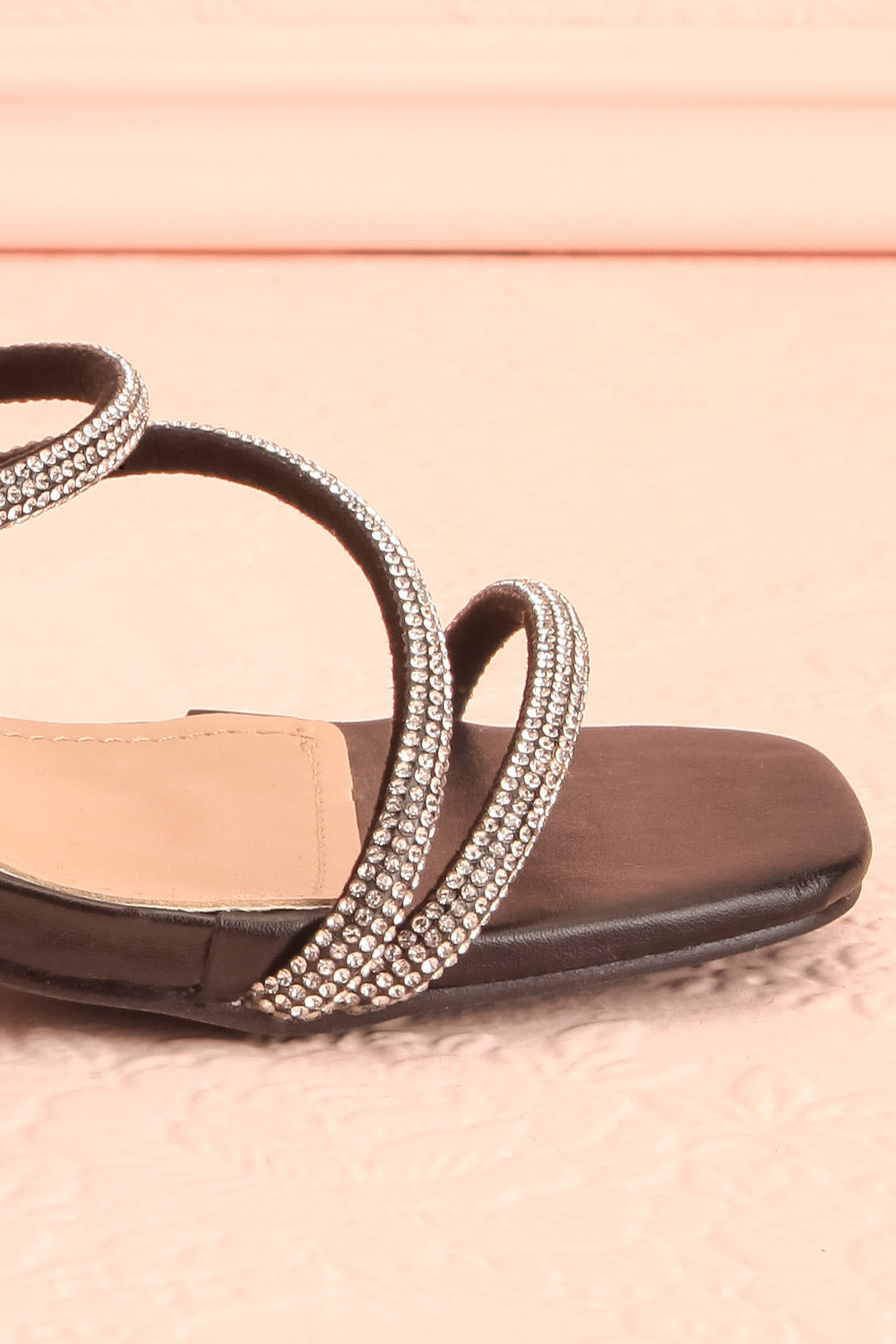 Adele Black Slip-on Sparkly Heeled Sandals | Boudoir 1861