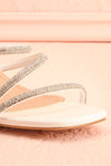 Adele White Slip-on Sparkly Heeled Sandals | Boudoir 1861 front close-up