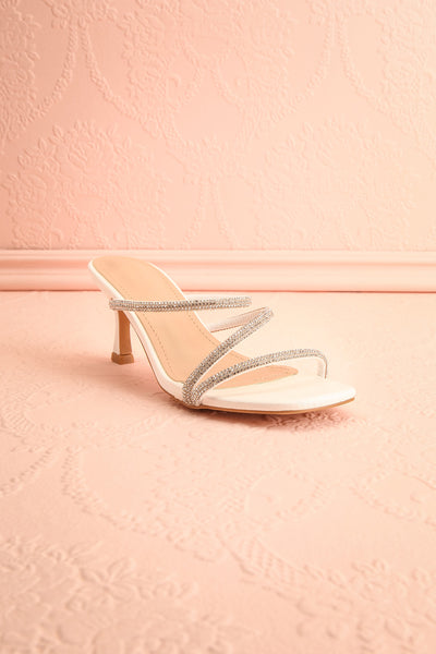 Adele White Slip-on Sparkly Heeled Sandals | Boudoir 1861 front view