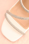 Adele White Slip-on Sparkly Heeled Sandals | Boudoir 1861 close-up