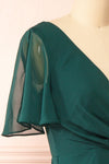 Adelie Green V-neck Chiffon Midi Dress | Boutique 1861 side close-up