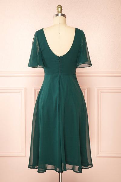 Adelie Green V-neck Chiffon Midi Dress | Boutique 1861 back view