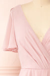 Adelie Lilac V-neck Chiffon Midi Dress | Boutique 1861 front close-up