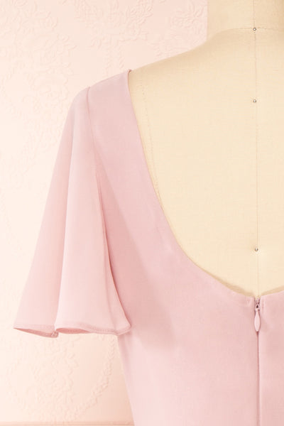 Adelie Lilac V-neck Chiffon Midi Dress | Boutique 1861 back close-up