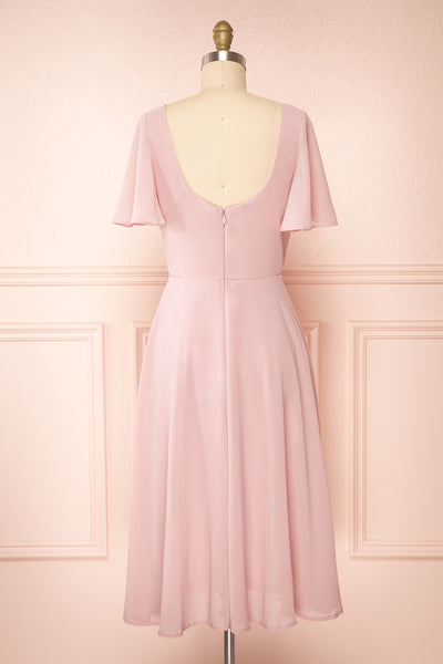 Adelie Lilac V-neck Chiffon Midi Dress | Boutique 1861 bak view