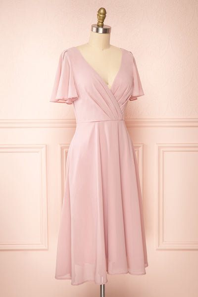 Adelie Lilac V-neck Chiffon Midi Dress | Boutique 1861 side view