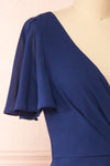 Adelie Navy V-neck Chiffon Midi Dress | Boutique 1861 side close-up