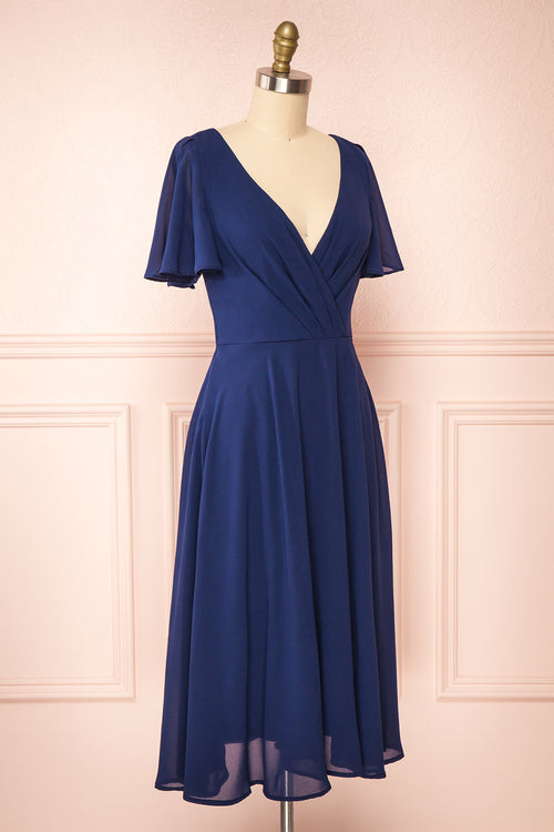 Adelie Marine Robe Midi en Chiffon | Boutique 1861
