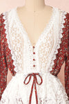 Adeline Burgundy & White Lace Dress | Robe | Boutique 1861 front close-up