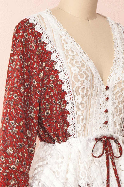 Adeline Burgundy & White Lace Dress | Robe | Boutique 1861 side close-up