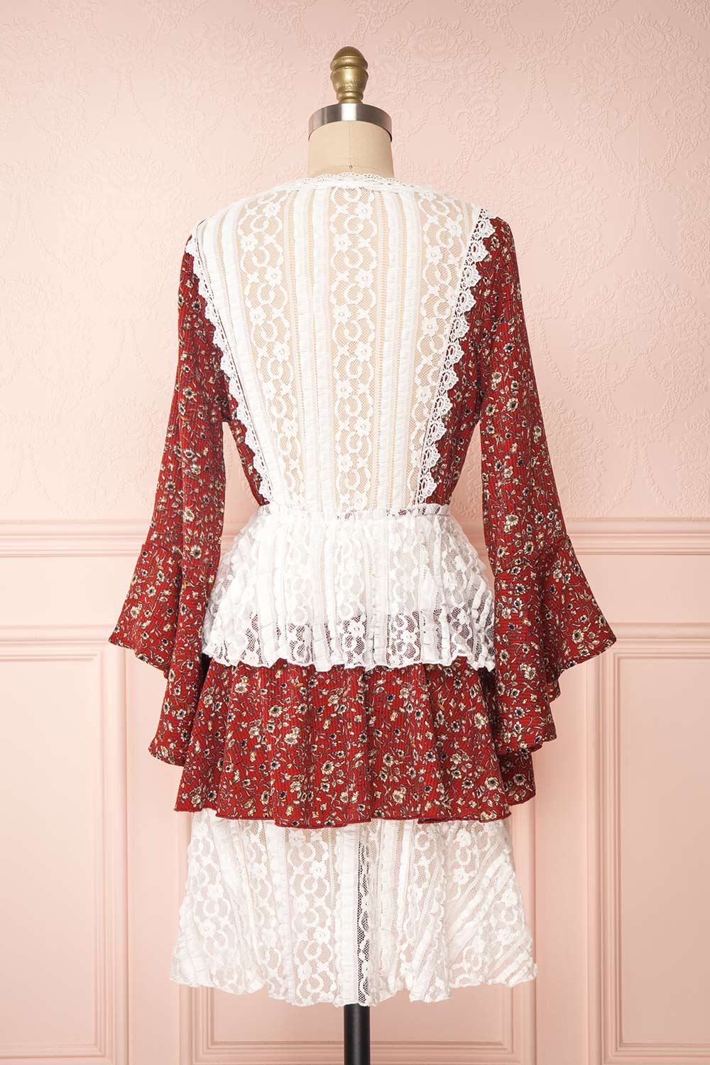 Adeline Burgundy & White Lace Dress | Robe | Boutique 1861 back view 