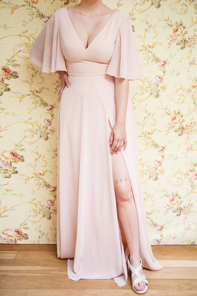 Adelphia Blush Pink Short Sleeve Chiffon Maxi Dress | Boutique 1861  model
