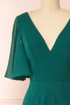 Adelphia Green V-Neck Chiffon Maxi Dress | Boutique 1861  front close-up