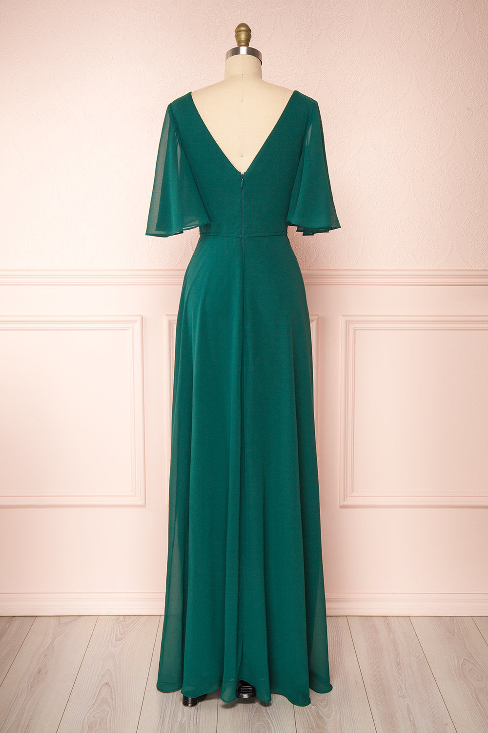 Adelphia Green V-Neck Chiffon Maxi Dress | Boutique 1861  back view 