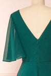 Adelphia Green V-Neck Chiffon Maxi Dress | Boutique 1861 back close-up