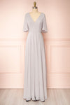 Adelphia Grey Short Sleeve Chiffon Maxi Dress | Boutique 1861  front view