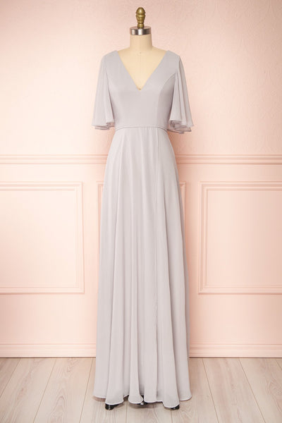 Adelphia Grey Short Sleeve Chiffon Maxi Dress | Boutique 1861  plus