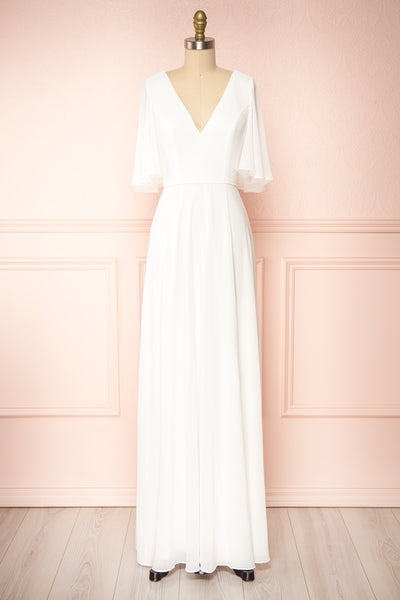 Adelphia Ivory White Short Sleeve Chiffon Maxi Dress | Boutique 1861  front view
