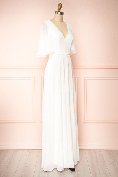 Adelphia Ivory White Short Sleeve Chiffon Maxi Dress | Boutique 1861  side view
