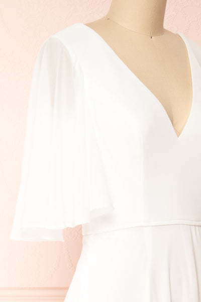 Adelphia Ivory White Short Sleeve Chiffon Maxi Dress | Boutique 1861  side close-up