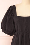 Adema Black Puffy Sleeve Knitted Dress | La petite garçonne  front close-up