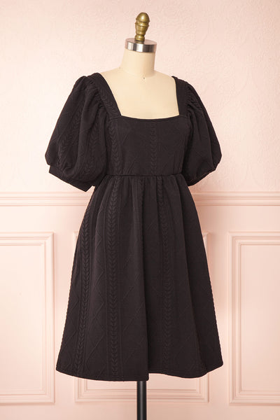 Adema Black Puffy Sleeve Knitted Dress | La petite garçonne side view