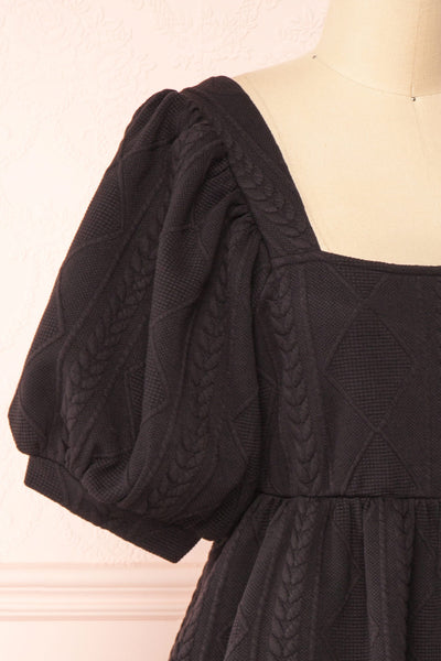 Adema Black Puffy Sleeve Knitted Dress | La petite garçonne side close-up