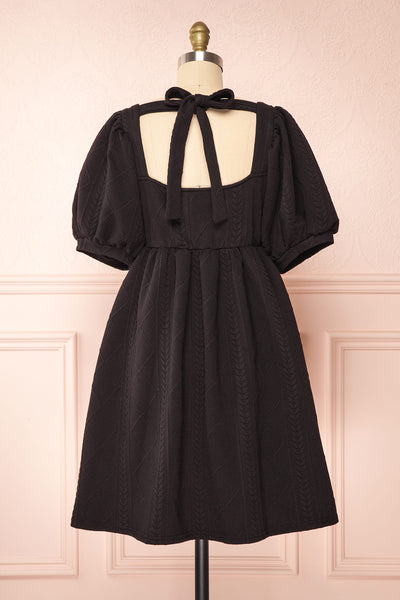Adema Black Puffy Sleeve Knitted Dress | La petite garçonne back view