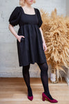 Adema Mustard Puffy Sleeve Knitted Dress | La petite garçonne model