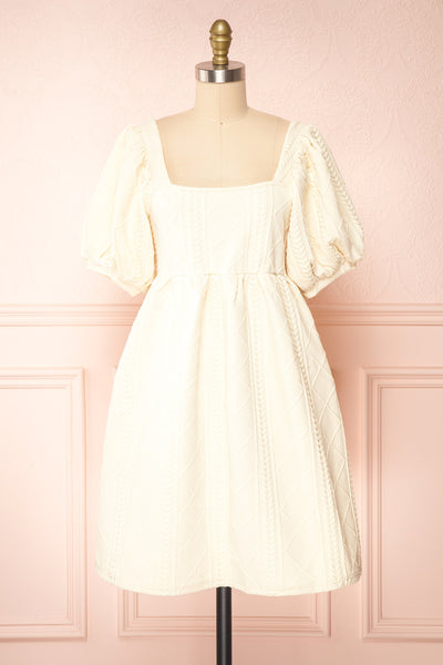 Adema Cream Puffy Sleeve Knitted Dress | La petite garçonne front view