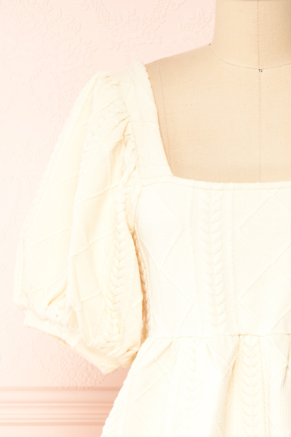 Adema Cream Puffy Sleeve Knitted Dress | La petite garçonne front close-up