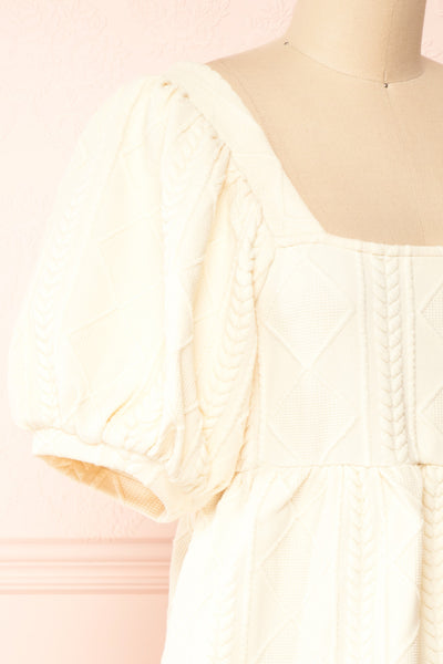 Adema Cream Puffy Sleeve Knitted Dress | La petite garçonne side close-up