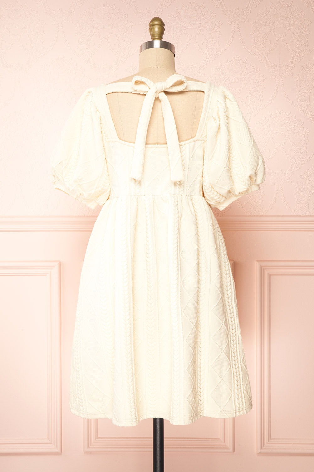 Adema Cream Puffy Sleeve Knitted Dress | La petite garçonne back view 