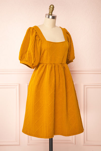 Adema Mustard Puffy Sleeve Knitted Dress | La petite garçonne side view