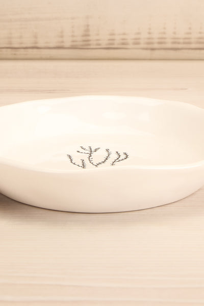 Adhus White Floral Engraved Ceramic Plate | La petite garçonne close-up