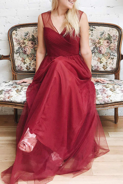 Adifa Deep Red Net Tulle Sleeveless A-Line Gown | Boudoir 1861 2