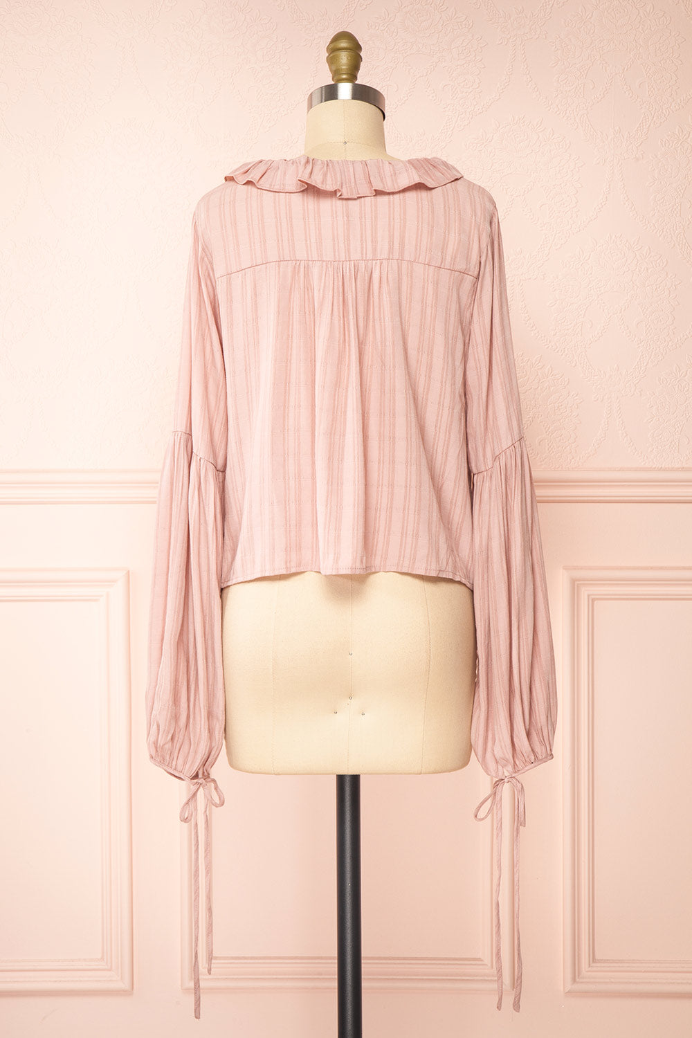 Adorae Pink Long Sleeve Blouse w/ Ruffled Collar | Boutique 1861 back view