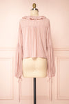 Adorae Pink Long Sleeve Blouse w/ Ruffled Collar | Boutique 1861 back view