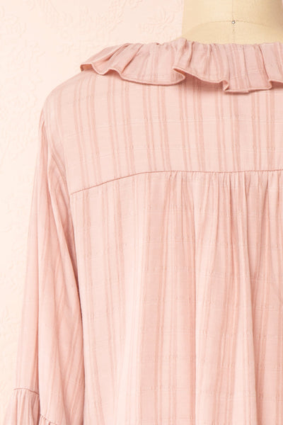 Adorae Pink Long Sleeve Blouse w/ Ruffled Collar | Boutique 1861 back close-up