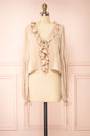 Adorae Taupe Long Sleeve Blouse w/ Ruffled Collar | Boutique 1861 front view
