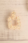 Adoria Or Gold Textured Square Pendant Earrings close-up | La Petite Garçonne