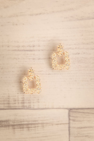 Adoria Or Gold Textured Square Pendant Earrings | La Petite Garçonne