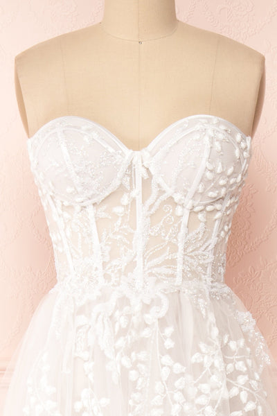 Adrasthee Bustier Tulle Wedding Dress w/ Slit | Boudoir 1861 front close-up