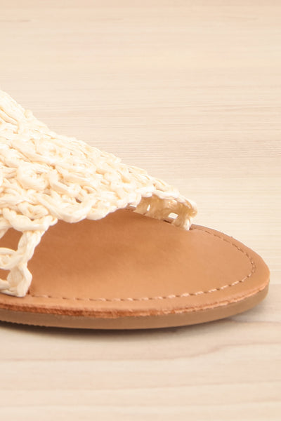 Adsum White Macrame Flat Slip-On Sandals | La petite garçonne front close-up
