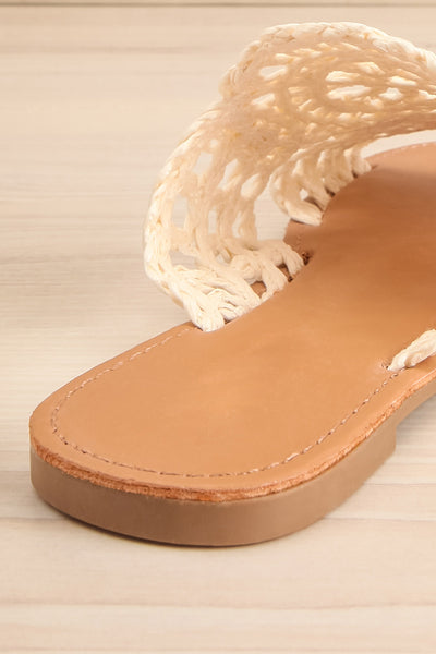 Adsum White Macrame Flat Slip-On Sandals | La petite garçonne back close-up