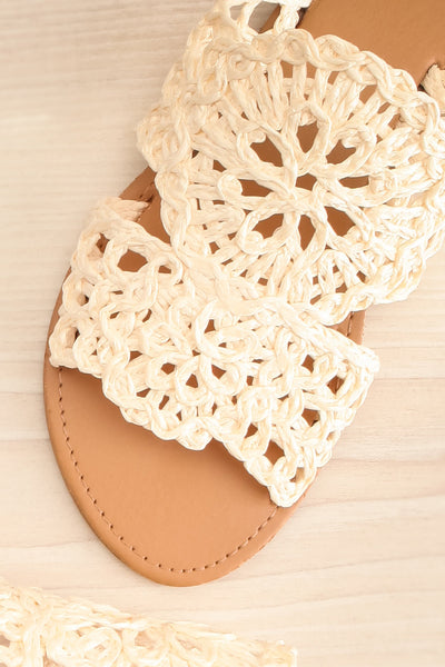Adsum White Macrame Flat Slip-On Sandals | La petite garçonne flat close-up
