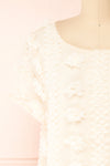 Aedre Beige Textured Short Sleeve Dress | Boutique 1861 front close-up