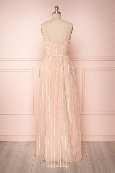 Aegis Lychee Pink Striped Mesh A-Line Gown | Boutique 1861 5