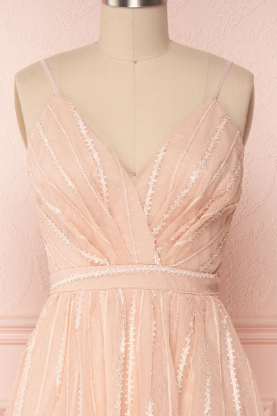 Aegis Lychee Pink Striped Mesh A-Line Gown | Boutique 1861 2