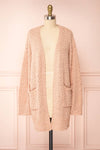 Aegle Blush Pink Long Fuzzy Knitted Cardigan | Boutique 1861 front view